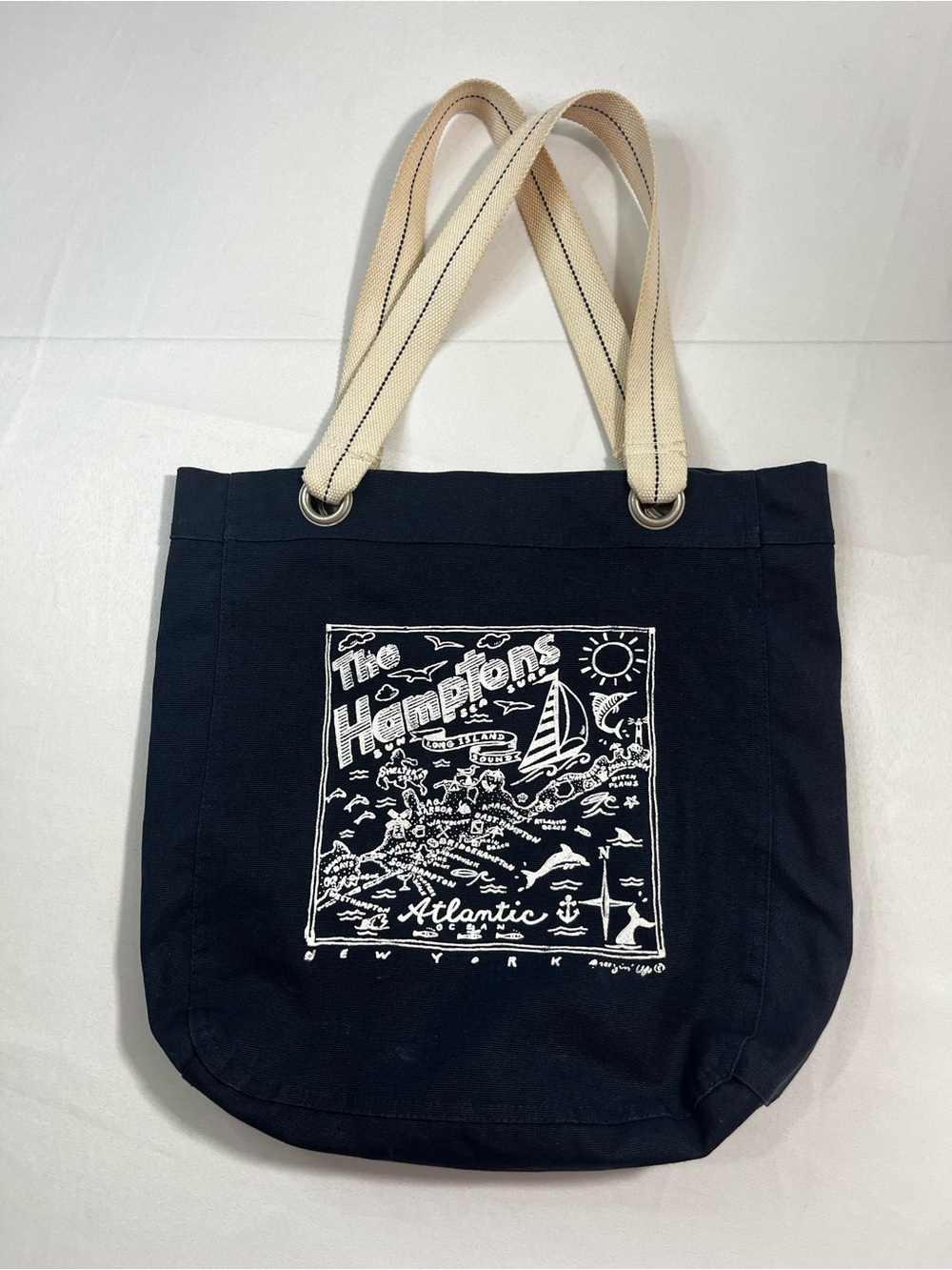 “The Hamptons” Navy/Cream Map Tote Bag